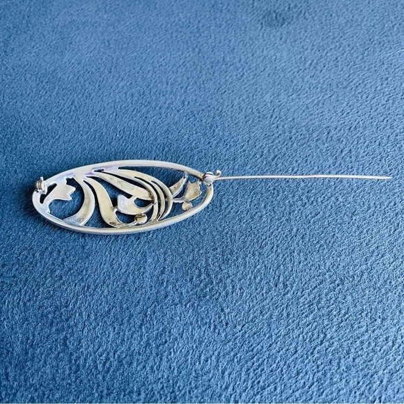 Vintage Marcasite Sterling Silver Oval Pin Brooch - Picture 4 of 5